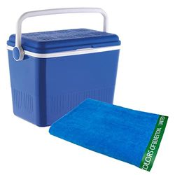 Nevera 42 Litros + Toalla de playa 90x160cm 380gsm velour 100%algodon azul