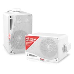 Pyle Sistema de Altavoces, Inalambrico, Impermeable, Waterproof, Exteriores, Interiores, Par de 3.5” de 3 vias, Activo, Pasivo