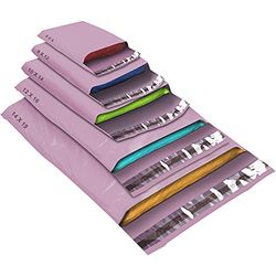 50 bolsas de correo de color rosa de varios tamaños, sobres de plástico de polietileno resistentes al agua con autosellado para paquetes, embalaje, pequeño, mediano y grande, bolsas de envío de