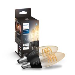Philips Hue White Ambiance Filament Candela Smart LED Funziona con Alexa, Google Assistant e Apple HomeKit, Pack da 2