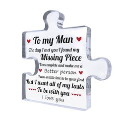 Red Ocean Boyfriend Gifts, Husband Gifts, Birthday Christmas Valentines Gifts for Him, Anniversary Birthday Gifts for Boyfriend Husband Puzzle Shaped Acrylic Plaque Keepsake Love Gifts for Him