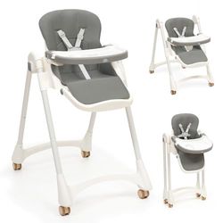 Interbaby Trona Bebe Evolutiva | Trona Plegable 6-36 meses, Máximo 25 kg, Aluminio | Silla Bebe Respaldo 4 Posiciones, Patas y Bandeja Regulables, Arnés de Seguridad | Practic Gris