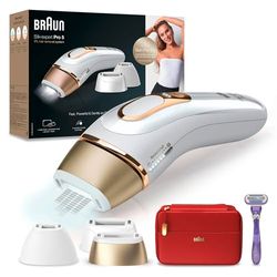 Braun Silk-expert Pro 5 Epilatore LUCE PULSATA, Alternativa al laser, Ideale per Zone Sensibili, Viso, Bikini e Ascelle, 3 Accessori, Rasoio, Custodia Viaggio, Idea Regalo, PL5267 Bianco e Oro