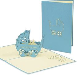 LINPOPUP®, LIN17601, pop-up kaart, 3D-kaart, wenskaart, geboortekaart, geboortekaart, kinderwagen voor een jongen, N89