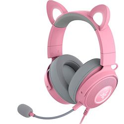 Razer Kraken Kitty Edition V2 Pro - Casque Gaming Filaire RGB avec Oreilles Interchangeables (Oreilles interchangeables, Eclairage Réactif au Streaming, Haut-parleurs Titanium de 50mm) Rose Quartz