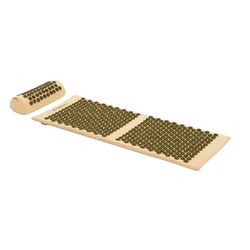 TREXO Grote acupressuurmat met kussen in bruin 110 x 44 x 2 cm met kussen 38 x 15 cm inclusief overtrek van katoen en 18D-spons slijtvaste pvc-spikes verlicht spierspanning