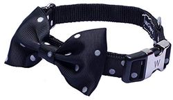 Wouapy Collare con Papillon per cani, Collare nero con pois in larghezza 20 mm per collo di 33/49 cm