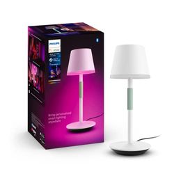 Philips Hue - Lámpara de mesa inteligente Hue Go Portable, Luz Blanca y de Colores, Portátil, recargable, Apta para interior y exterior (IP20/54), Compatible con Alexa y Google Home, blanca