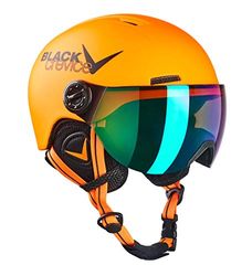 BLACK CREVICE Casco da sci per bambini Leogang I Casco da sci con visiera stile pilota in diversi colori I Casco da snowboard unisex I Casco da sci traspirante I Misura regolabile (48-52, Neon Arancia)