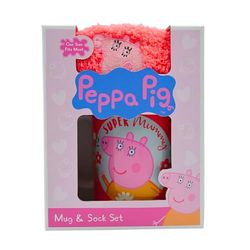 HOX Xpressions Peppa Pig Super Mummy Ceramic Mug 11oz & Pink Socks Gift Set | Novelty Mug & Cotton Crew Socks with Breathable Fabric | Peppa Pig Licensed Merchandise | Gifted Box for Mother’s Day