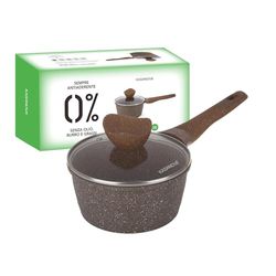 Cazuela KASANOVA 18 cm antiadherente 0 grasa con tapa marrón Cocina