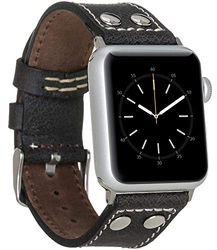 Burkley Läderarmband för Apple Watch i 38/40 mm och 42/44 mm vintage klockarmband utbytbart armband kompatibelt med alla Apple Watch – handgjorda (42/44 mm, svart – BA5)