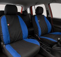 Auto Accessori Lupex Housses de siège Auto compatibles avec Panda à partir de 2012, fabriqué en Italie, Tissu Polycoton, Ensemble Complet (Noir, Bleu Royal, 02 – Dossier arrière 50e50)