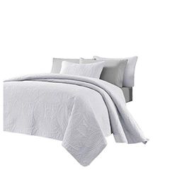 Chezmoi Collection 3-delige 118 bij 106 inch Austin Oversized sprei Coverlet Set, Koning, Wit, Microfiber