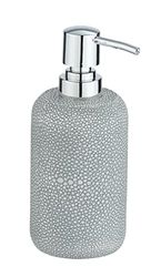 WENKO Distributeur de savon Raja à l'aspect de pierre naturelle, distributeur de savon rechargeable pour la salle de bain, Distributeur de lotion en polyrésine, 8,8x10,7x8,7cm, 350 ml, gris
