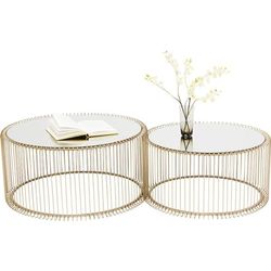 Kare Design Tables Basses Wire, Lot de 2, Laiton/Miroir, Rond, Acier, Plateau de Table en Verre, Diamètre 70/60cm, Style Moderne, Élégante, Table Basse Salon, Deco Intérieur, Décoration Chambre