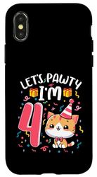 Custodia per iPhone X/XS Let's Pawty I'm 4 Year Girl Cat Kitten 4° compleanno