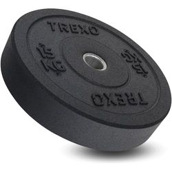 TREXO Olympic Bumper 15 kg halterschijf met rubber bekleed materiaal voor lange halter 50 mm diameter duurzame fitnessschijf krachttraining crossfit