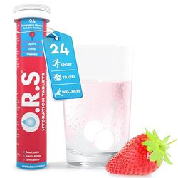 O.R.S Hydration Tablet with Electrolytes for Rehydration, Wellness, Travel, Sports & Recovery | Vegan, Gluten-Free & Low-Calorie Electrolyte Tablets with Natural Strawberry Flavour, 24 Tablets