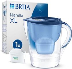 BRITA Jarra con filtro de agua Marella XL azul (3,5 l) incl. 1x cartucho MAXTRA PRO All-in-1: jarra de gran volumen con memo digital y tapa abatible que reduce el cloro, la cal y las impurezas