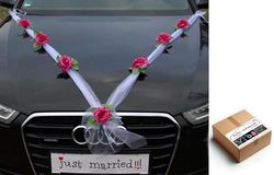 Autoschmuck Organza M Auto Gioielli Sposa Coppia Rose Decorazione Organza M Matrimonio Car Wedding Decorazione (Viola/Bianco)
