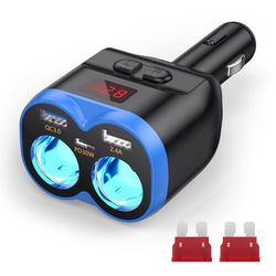 NEUTYPECHIC 5 en 1 Cargador Mechero Coche, 180 W Adaptador Mechero Coche a Enchufe, 12V/24V PD QC 3.0, con Interruptor Voltímetro LED, Adecuado para Teléfonos móviles, Tabletas, GPS