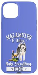 Funny Wine Makes Everything Fine Malamute Dog Lover Custodia per iPhone 15 Plus