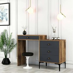 Dmora Lyra Consolle, Multi-Purpose Table, Side Cabinet, Hallway Desk, 124 x 40 x 85 cm, Walnut and Anthracite