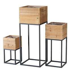 Boltze Växtkruka Peyo 3 delar (växtstativ, blomkrukor av metall/trä, modern design, krukor för inomhusväxter, inomhus med folie, dekorativa växtkrukor) 2006126
