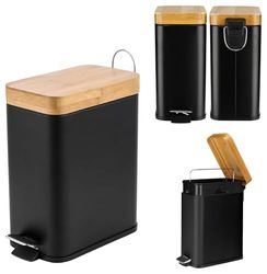 ALSEA - zwart/wit vuilnisemmer - vuilnisemmer badkamer 5 l - cosmetica-emmer - van metaal - grote vuilnisemmer voor badkamer, pedaalemmer met binnenemmer van kunststof, zwart