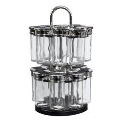 JE CHERCHE UNE IDEE karuzela na przyprawy z 2 poziomami (16 pojemników), szklanka, przezroczysta/czarna, 31 cm