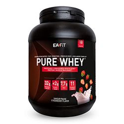 Pure Whey Fraise | EAFIT | Protéine | 32g de protéines Whey+7,6g de BCAA/shaker+magnesium | Musculation,Maintien et construction de la masse musculaire|Whey protein pour le sport | 750g
