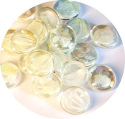 mesbilles - 250 GR Froissé Blanc Billes Plates - 60 Galets en Verre 20 mm Cailloux en Verre décoratifs