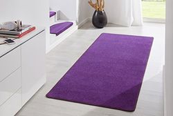 Hanse Home Interior Fancy Tapete monocromático, moderno, de veludo, para sala de jantar, sala de estar, quarto das crianças, corredor, quarto, cozinha, roxo, 80 x 200 cm, polipropileno (PP)