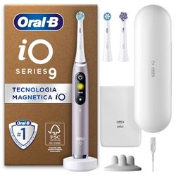 Oral-B Spazzolino Elettrico Ricaricabile iO 9N, Sensore di Pressione, Display Interattivo, Intelligenza Artificiale, 7 Modalità, 3 Testine, 1 Spazzolino, 1 Custodia da Viaggio, Rosa, Idea Regalo