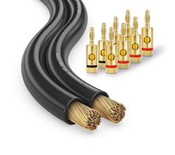 conecto CC50549 Câble audio pour haut-parleurs, Ø 2x2,50mm² (99,9% OFC 78x0,20mm brin), 50,0m, noir, Set avec 8 fiches bananes