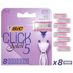 Bic Click 5 Soleil Women's Razor Refills, 3 Moveable Blades and Lubricating Strip - Box of 8 Cartridges, Purple, 8 Count (Pack of 1)