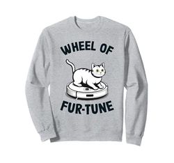 Wheel Of Fur-Tune Cat On Robot Vacuum Cleaner Cat Sweatshirt