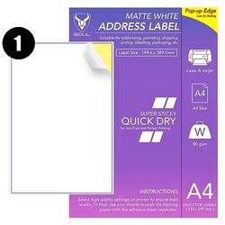 Address Labels, Self Adhesive Labels, 1 Labels Per A4 Sheet, 100 Labels |210 x 287mm Matte Sticker Label Paper | Printable Sticky Back | Inkjet & Laser Printing | 100 Sheet, 1 Labels Per Page