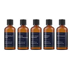 Mystic Moments | Citrus Essential Oil Gift Starter Pack 5x100ml | Lemon, Lime, Orange Sweet, Grapefruit, Petitgrain | Perfect as a Gift