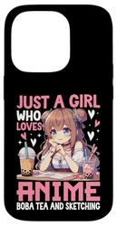 Anime Boba Tea Sketch Girl Kawaii Artist Design Case for iPhone 14 Pro
