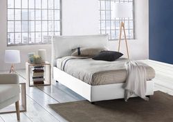 Letto Piazza e Mezza Desirée, Letto Contenitore con Rivestimento in Tessuto, 100% Made in Italy, Apertura Frontale, con Materasso Cm 120x190 Incluso, Bianco