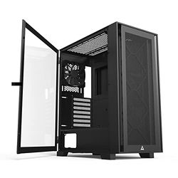 Montech AIR 1000 Lite Black ATX Mid Tower Case, 3 x 120 mm High Airflow-fans, vooraf geïnstalleerd, draaibaar glazen zijpaneel, mesh-frontpaneel, upgrade ruimte voor high-end GPU en moederbord