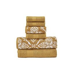 Modern Threads Amaris - Set di 6 asciugamani jacquard reversibili in filato tinto, asciugamani da bagno, asciugamani e salviette, super assorbenti e ad asciugatura rapida, 100% cotone pettinato,