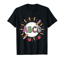 Divertente ritorno a scuola Abcd insegnante rocce Abcs insegnanti rock Maglietta
