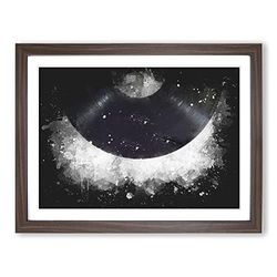 A Vinyl Record Paint Splash Modern Art Framed Wall Art Print, Ready to Hang Picture for Living Room Bedroom Home Office Décor, Walnut A3 (46 x 34 cm)