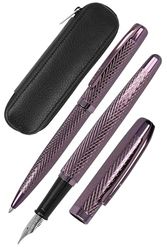 Online Set Eleganza Fountain Pen & Ballpen & Leather Case I Colour: Bordeaux I Nib Size M I Metal Clip I Retractable Biro I Fountain-Pen for Standard Ink Cartridges Or Converter I In Gift Box