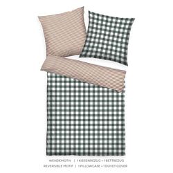 Tom Tailor - Juego de Cama de Franela (70 x 90 cm + 140 x 200 cm, 100% algodón/Franela, con diseño Reversible y Cremallera de Marca de Colores, diseño de Cuadros clásicos, Verde y marrón)