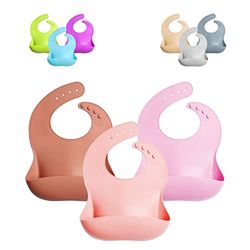 GODR7OY Bibs Baby Bibs, Soft and Foldable Weaning Bibs, Light Adjustable Bib with Wide Food Crumb Catcher Pocket, 3PCS Silicone Bibs for Babies, Sakura