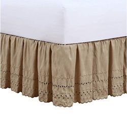 Fresh Ideas Ideas Volant de lit à œillets avec Style froncé et détails brodés, Longueur de Chute de 35,6 cm, lit jumeau, Moka